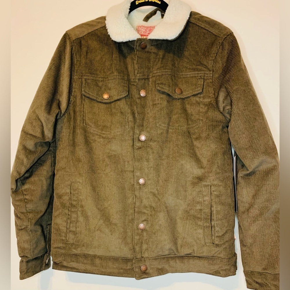 Brooklyn Cloth Mens Sherpa Lined Corduroy Trucker Jacket in Olive SZ S N… - Picture 4 of 12
